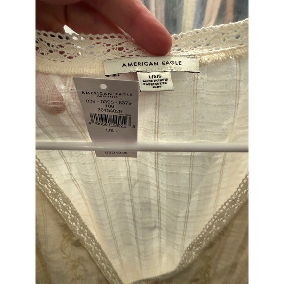 American Eagle Cream Lace Trim Embroidered Tiered Mini Dress Large 36154029 NEW - Picture 5 of 7